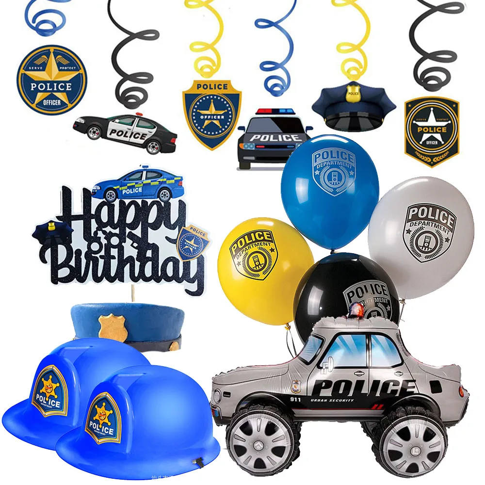 Police Car Foil Balloons 5pcs Police Car Theme Ballons Kids\' Boys 3th 4th 5th 6th 7th 8th 10th 12th Birthday Party Decorations