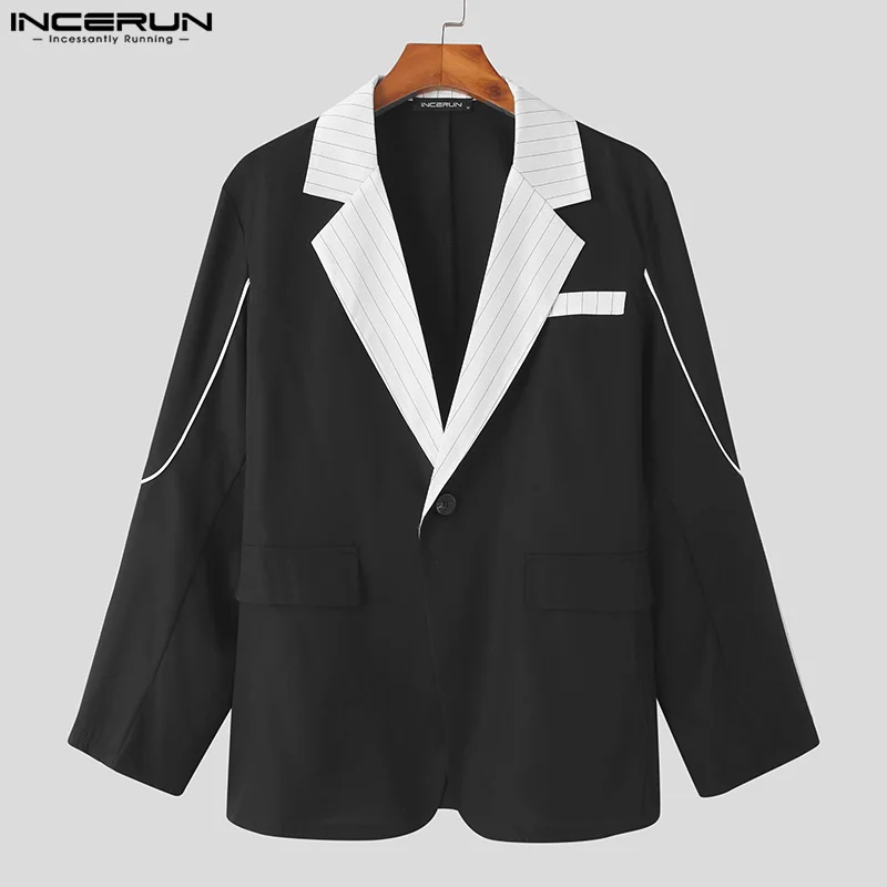 Casual Well Fitting Tops INCERUN Men\'s Striped Contrast Color Patchwork Blazer Stylish Male Personalized Suits Coats S-5XL 2024