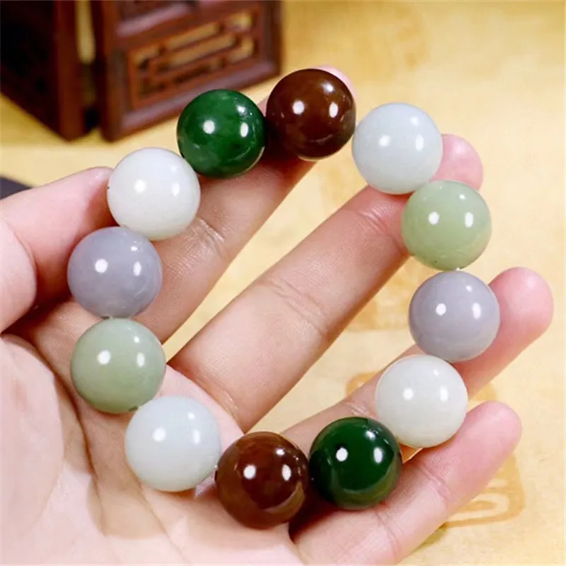 Hetian Multi- , Jade 18Mm Beads, Men'S Round Bead Buddhist Bracelet