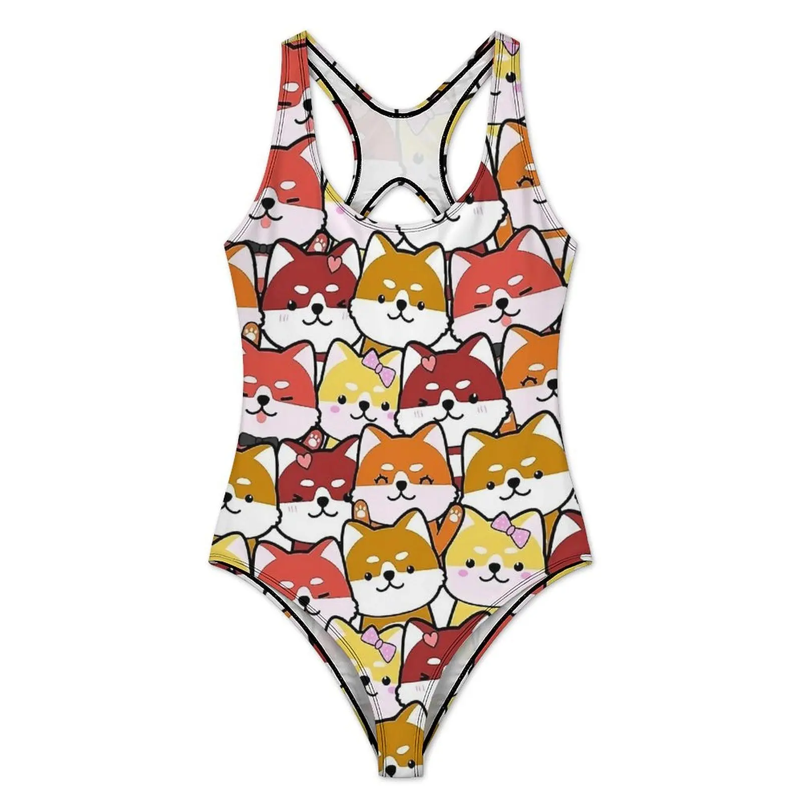 Cute Shiba Swimsuit Sexy Cartoon Dog Print One Piece Swimwear Push Up Bodysuit Fashion Surfing Bathing Suit