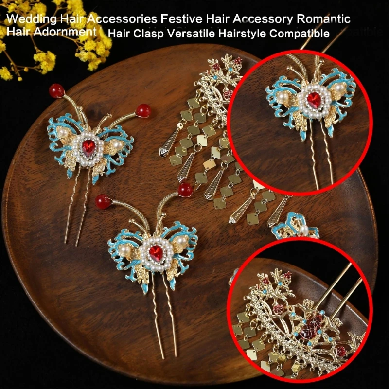 

Antique Fringed Hair Set Chinese Han Fu Dangling Flower Hairpin NonSlip Chopstick Hair Pin for Bride Wedding