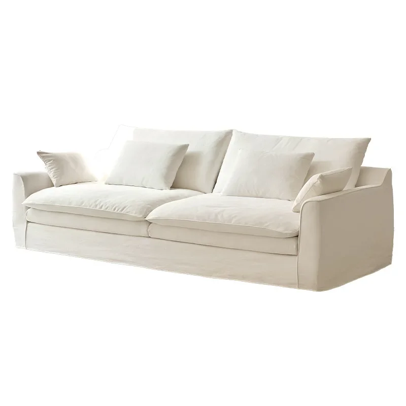 

French cream style living room small apartment modern simple wabi-sabi wind removable and washable linen sofa