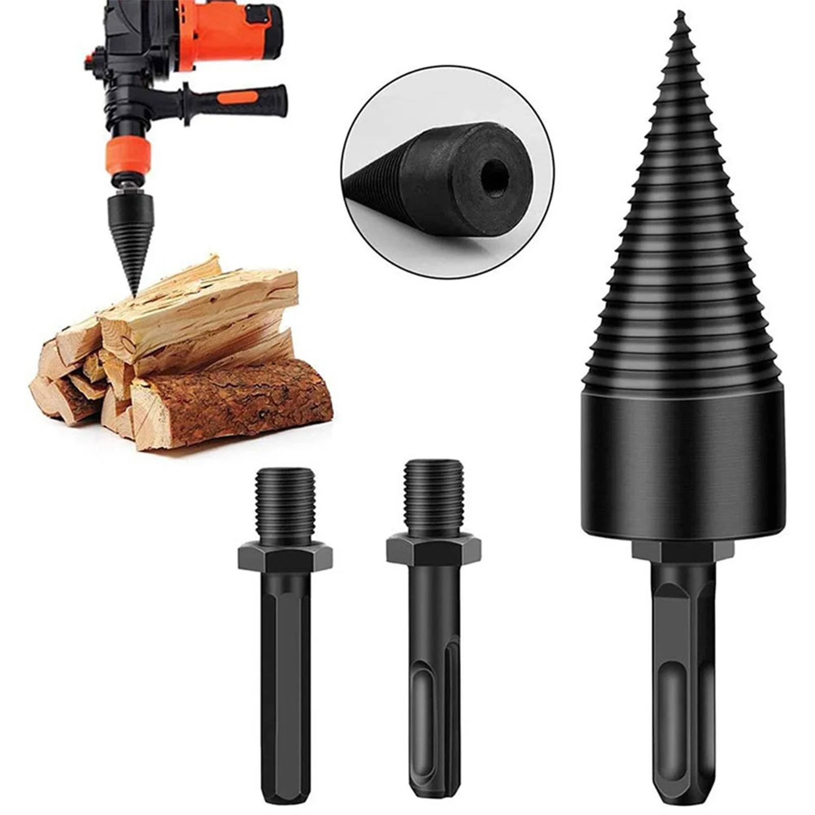 Wood Splitter Drill Bit Cone Splitter 85mm Metal With Three Compatible Handles For And Safe Wood Splitting Work