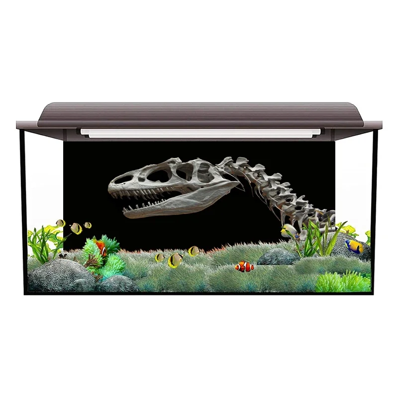 3D Aquarium Background Poster PVC Adhesive Sticker Fish Tank Dinosaur Fossil 3D Ocean Sea Plants Background Sticker