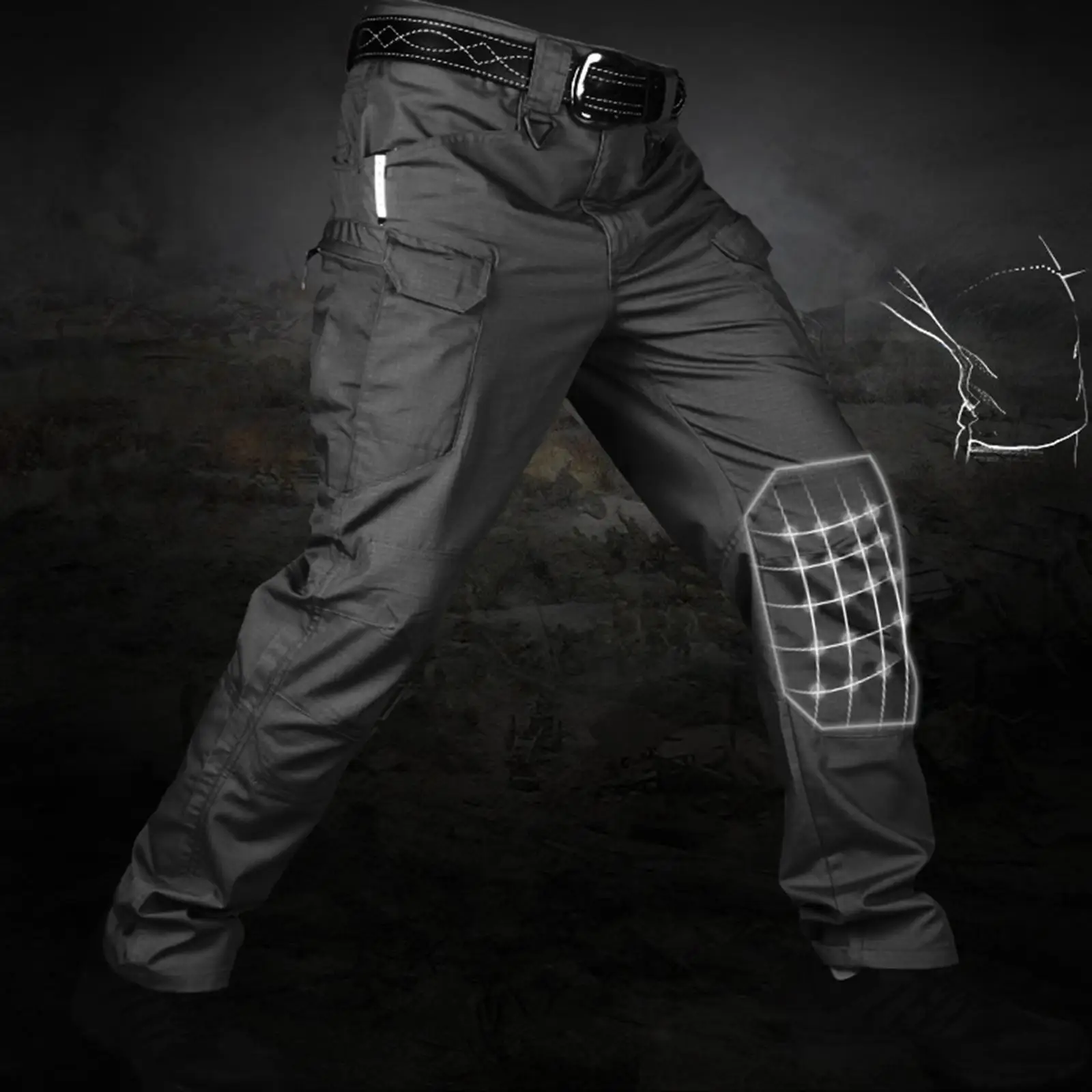 Mens Streetwear Casual Cargo Work Pants Amy Trousers Multi Pockets _ view 4