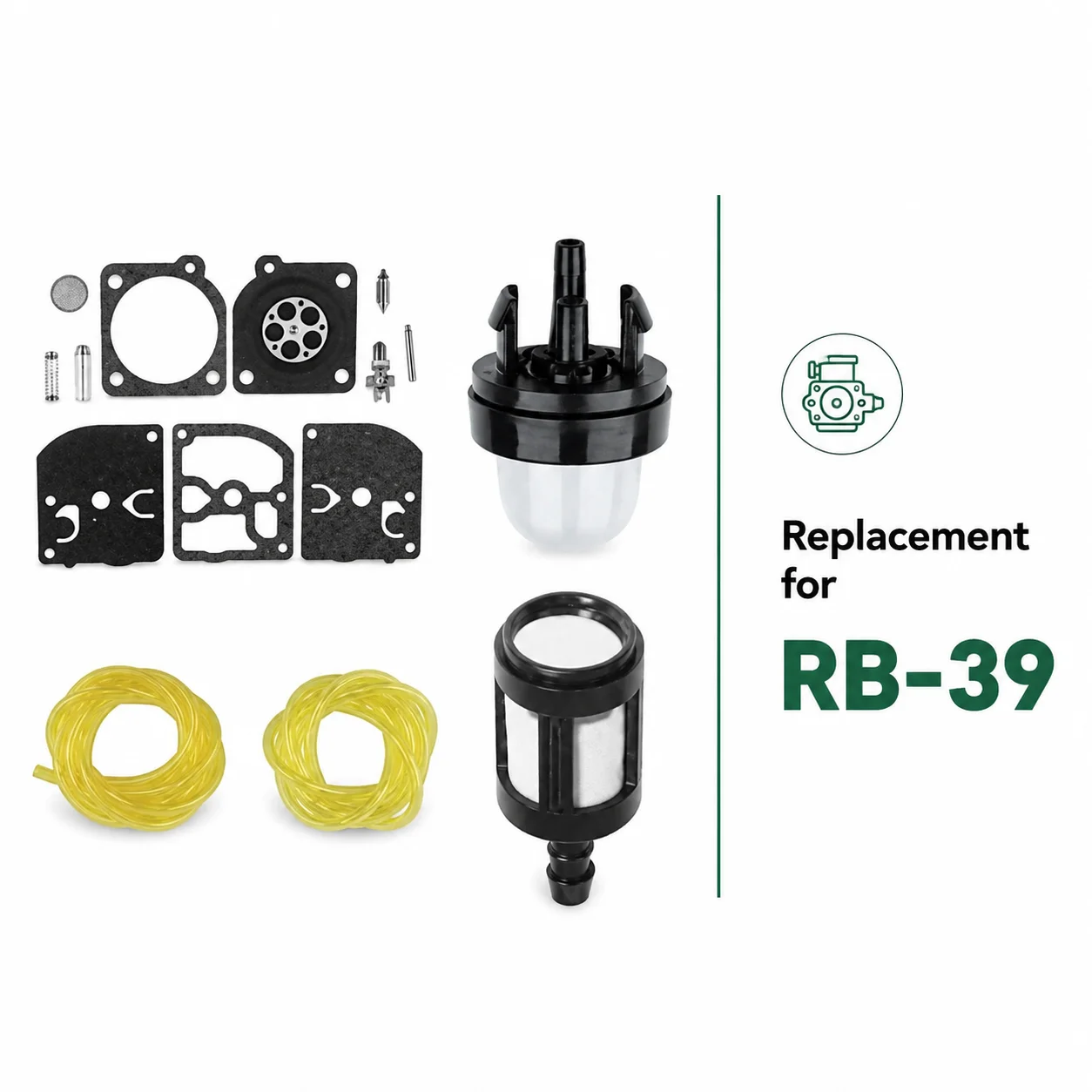 Zama RB39 Carburetor Rebuild Kit for McCulloch MacCat Super 16 18 Homelite 250 C1Q-M27 C1Q-H27 with Primer Bulb Fuel Filter Line
