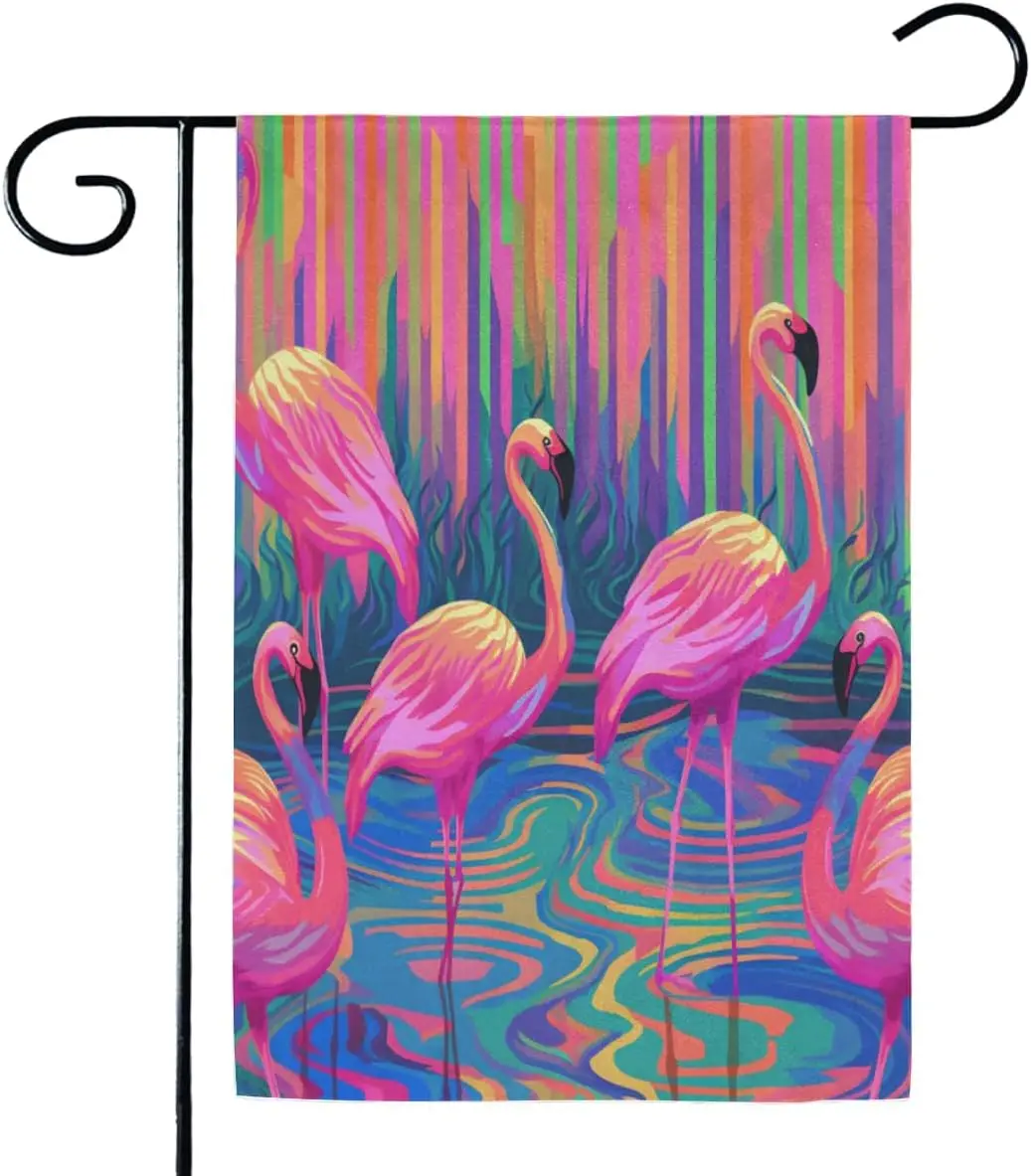 Honeybaby Garden Flags 12x18 Double Sided Animal Flamingos Yard Flags for Outside Vertical Outdoor Flag for Holiday Garden Y SSL