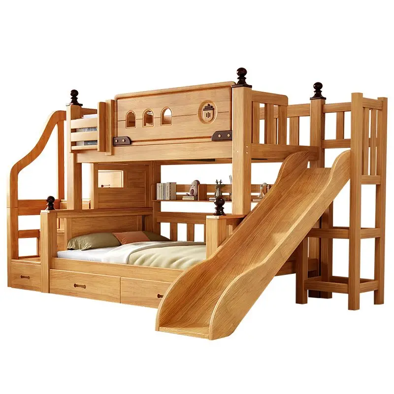 

Solid wood upper and lower beds Children's multi-functional heightened and thickened small apartment double-layer mother-child