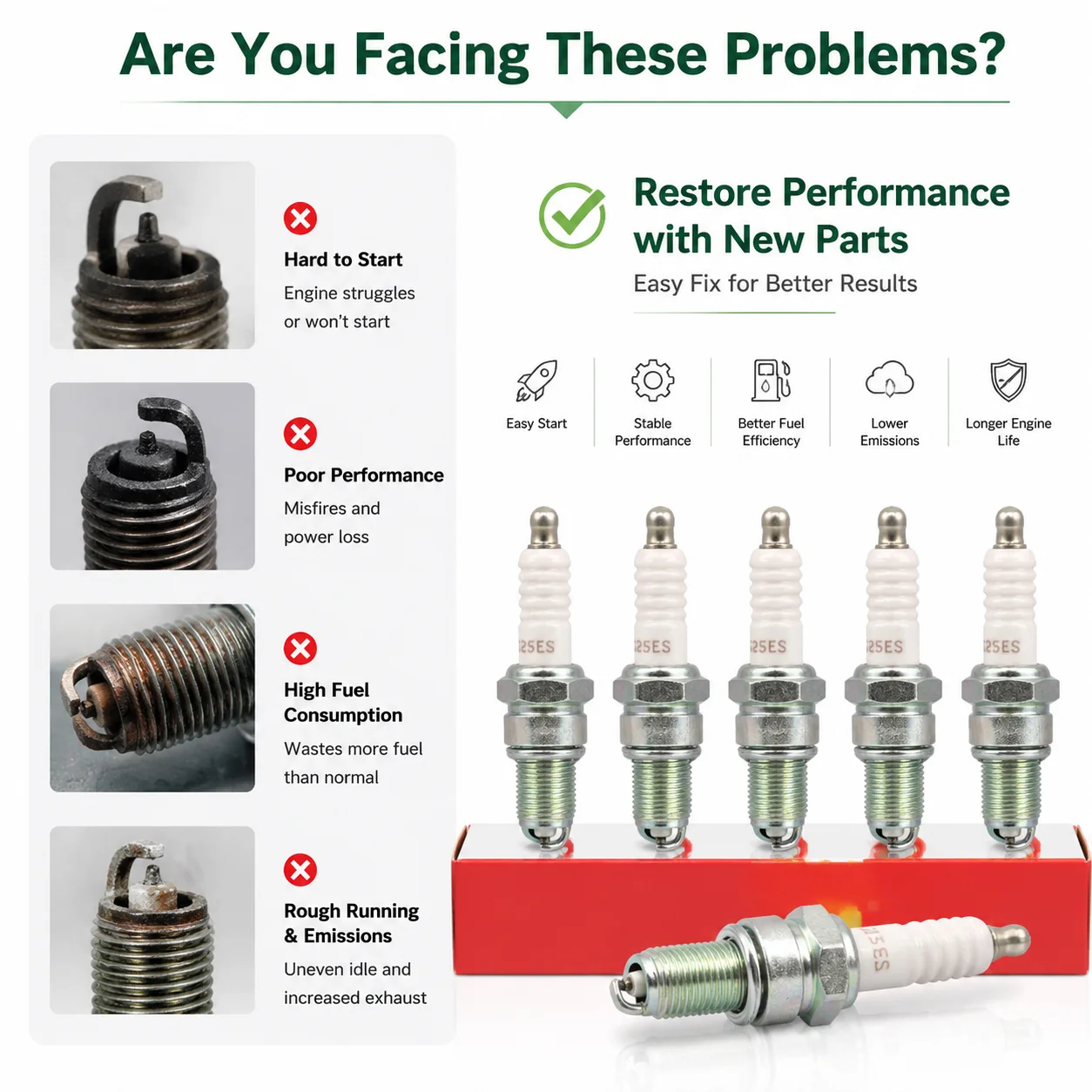 10Pcs Spark Plugs BPR5ES BPR6ES For Honda GX100 GX140 GX240 GX340 GX610 GX620 GV150 GXV160 5HP 6.5HP OEM 751-10292/951-10292
