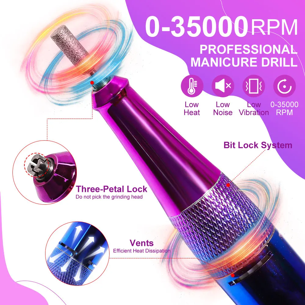 35000RPM Rechargeable Electric Nail Drill Machine With USB Connector Nail Polish Remover Drill Set Manicure Sander Low Noise