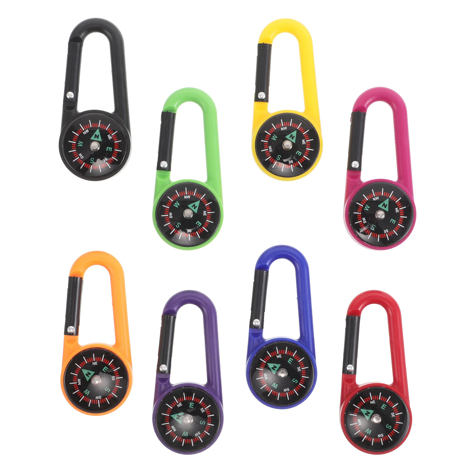 

8Pcs Carabiner Compass Keychain Small Portable Outdoor Hiking Climbing with Buckle Attachment for Backpack Belt