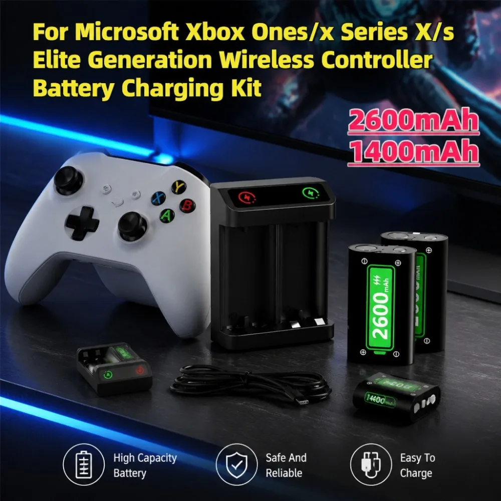 

New 1400mAh 2600mAh Rechargeable Battery Charging Kit For Microsoft Xbox One Series X S Elite Gen 1 Wireless Game Controller