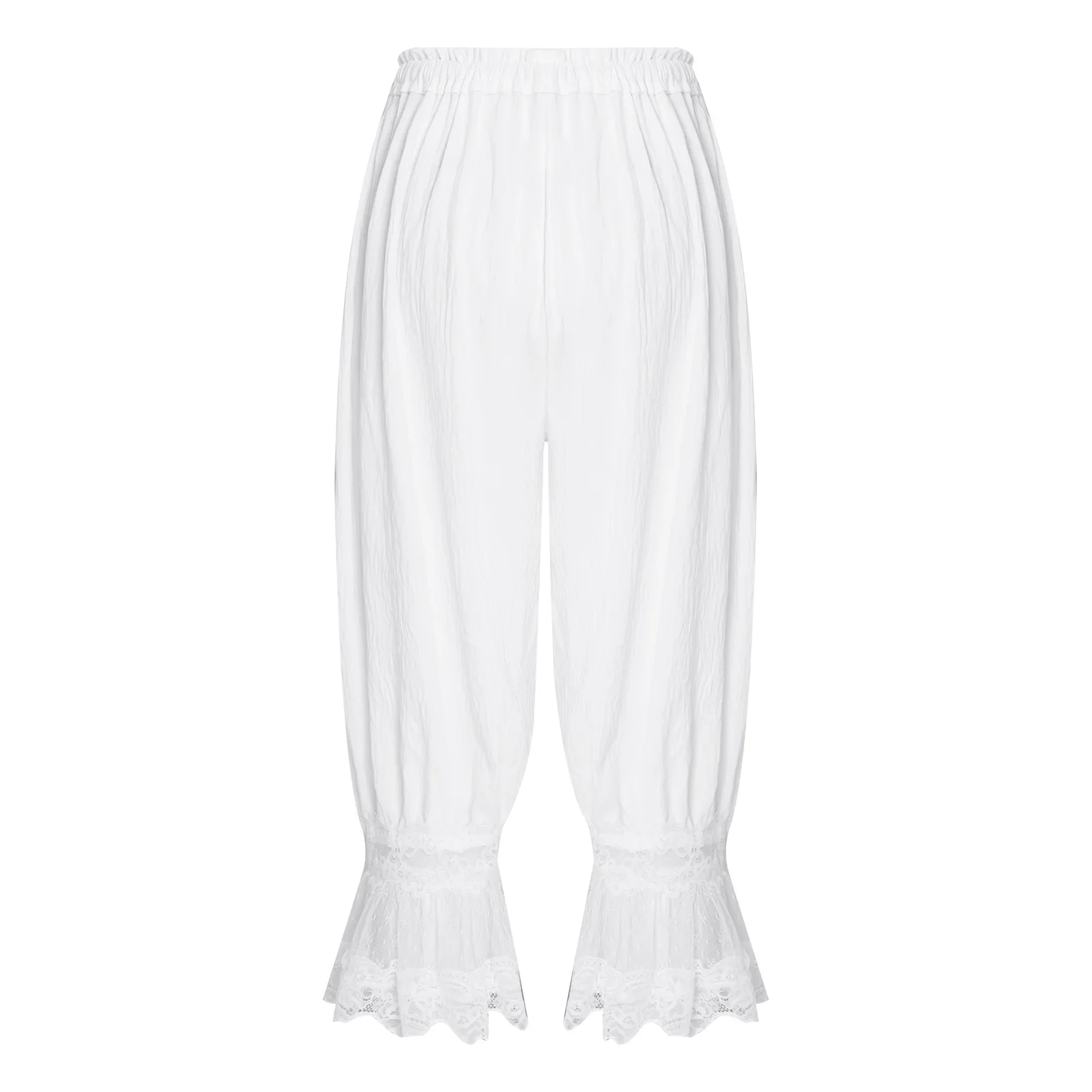 Women's Lace Trim Bloomers Pant Loungewear Elastic Waist with Drawstring Loose Harem Pants Medieval Pirate Pantaloons Midi Pants