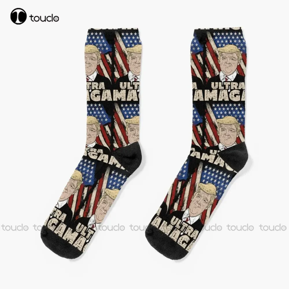 Ultra Maga Proud Republican Usa Flag Socks Men'S Athletic Socks 360° Digital Print Custom Gift Street Skateboard Socks Casual