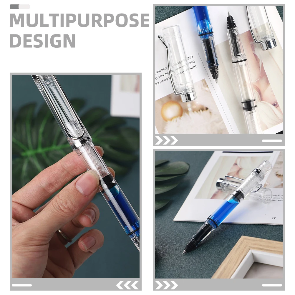 2 Pcs Piston Filling Gel Pen Fillable Ink Travel Silver Pens for Writing Ballpoint Office
