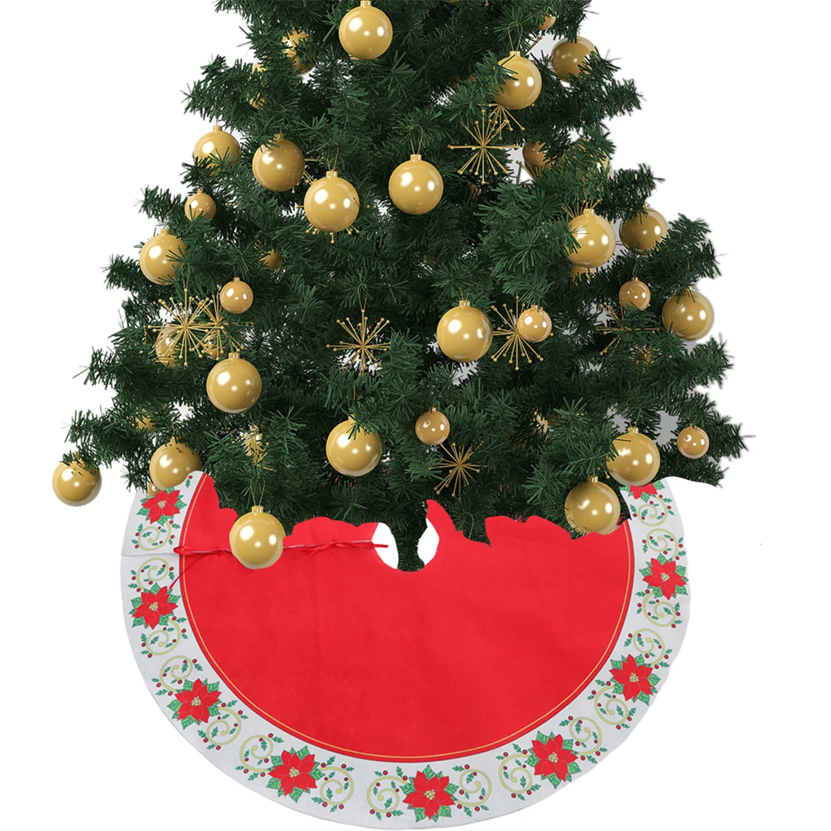 

Christmas Tree Skirt Red Base Carpet for Holiday Decorations Festive Cheer