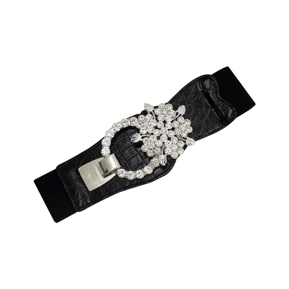 Cintura da donna elastica casual con cintura in vita Fasce per gonna selvaggia Cintura con fibbia in cristallo Abito da donna Fascia da smoking