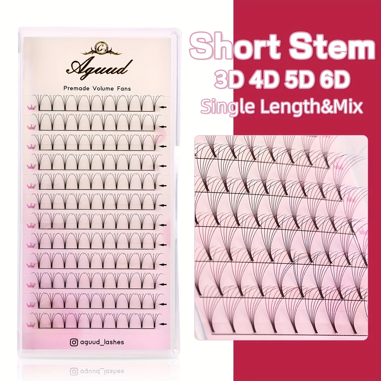 

Aguud Short Stem Premade Wide Fans 3D 4D 5D 6D Cashmere Individual Eyelash Extension 0.10 Pre Made Russian Volume Makeup Lash