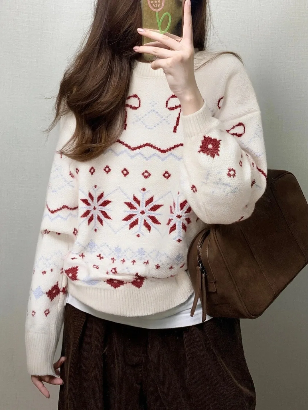 Thi Strickpullover Damen Cisas Winter Faion Long Sve Crew Ne Warm Woolen Top Fair Isle Sle Medium Softn