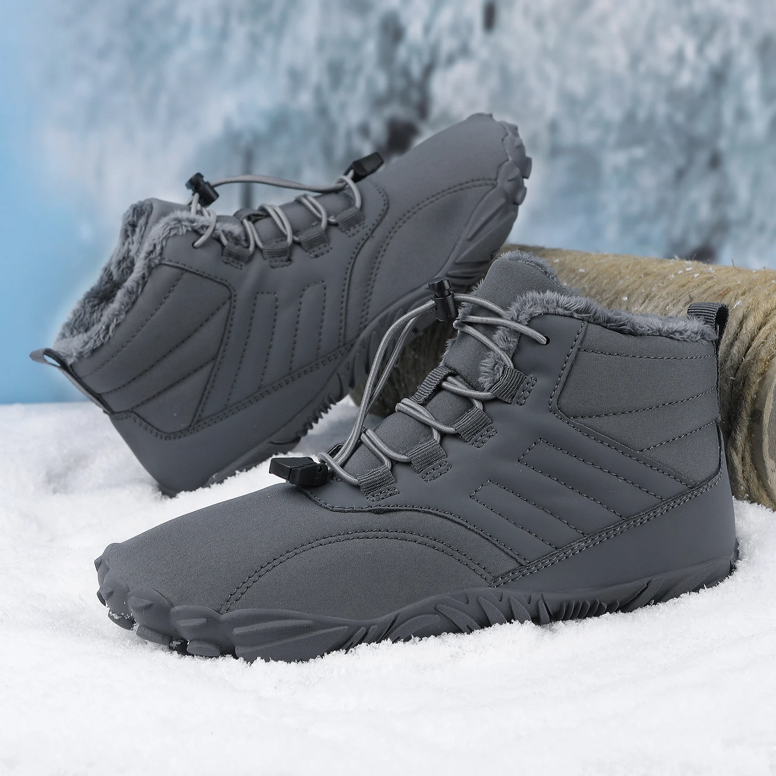 

Winter Warm Running Barefoot Shoes Women Men Rubber High Ankle Boots Waterproof Non-Slip Breathable for Trekking Climbing