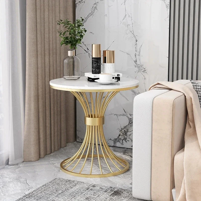 Living Room Luxury Side Table Round Nordic Design Small Aesthetic Side Table Premium Gold Legs Koffietafels Home Decoretion