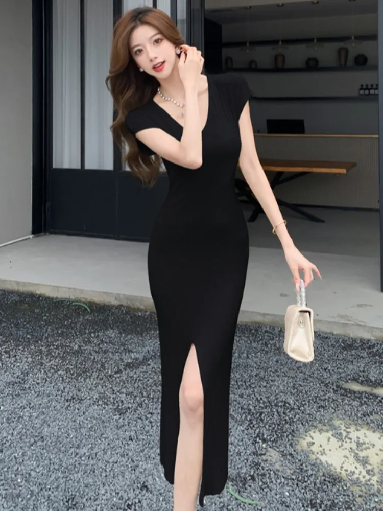 مثير محبوك الدكتور المرأة التخسيس طويلة سبليت V-Ne Bodycon تنورة Ci تخفيف ملابس يومية غير رسمية الصيف Faion Ele