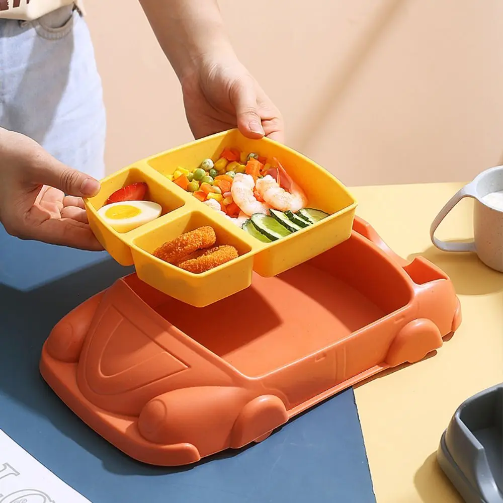 Creative Car Shaped Dinner Plate Detachable Cartoon Children's Tableware Set Wheat Straw Drop Resistant Feeding Food Tray