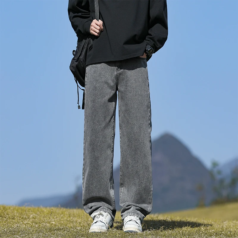 Autumn men's jeans loose and breathable solid color casual straight leg pants, a must-have cool and handsome for high street you - Image 2