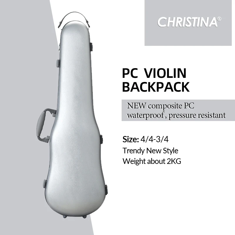 CHRISTINA High-end Quality Violin Case Composite PC Sturdy Durable Fashion NEW Style 4/4-3/4 Size Adjustable with Key Lock