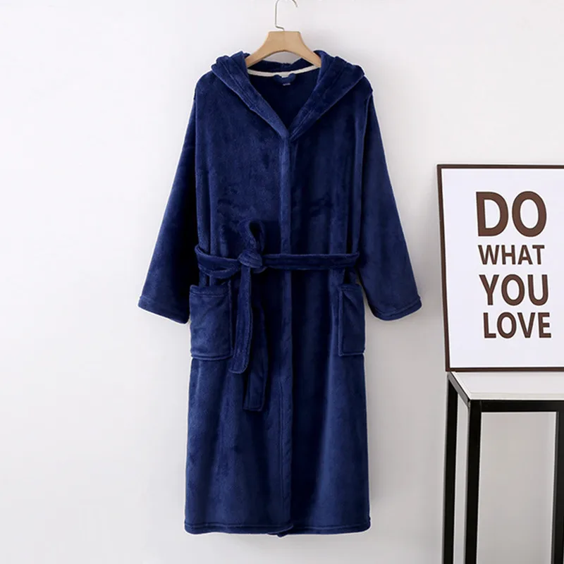 

Hooded Long Dress Wedding Robe Casual Flannel Thicken Warm Winter Sleepwear For Sleeping Coral Fleece Shower Home Bathrobe Women