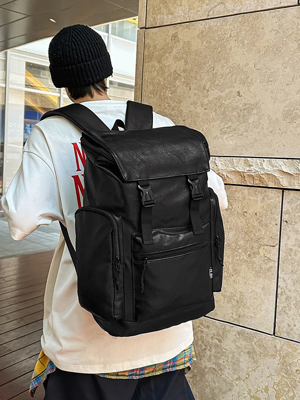 

Cool Pure Color Men's Bapa Casual Large Capaci Multi-ket Waterproof PU Leather Travel Bag Commuter Sle Faionable