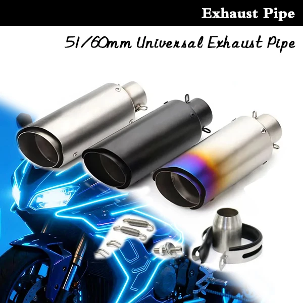 

51/60mm Universal Motorcycle Exhaust Pipe Round/inclined Black/Titanium Muffler GP-project Vent Muffler For Large Displacement