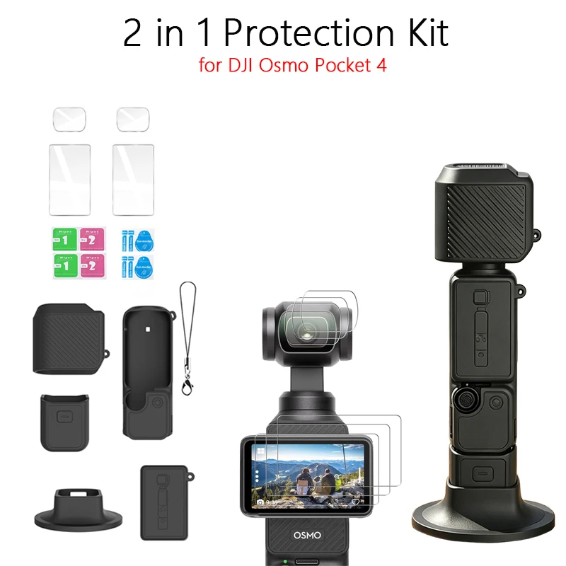 Action-Kamera-Schutzset für DJI Pocket 4 Silikonhüllen und Gehärtete Glasdisplayschutzfolien für DJI Pocket 4 Zubehör