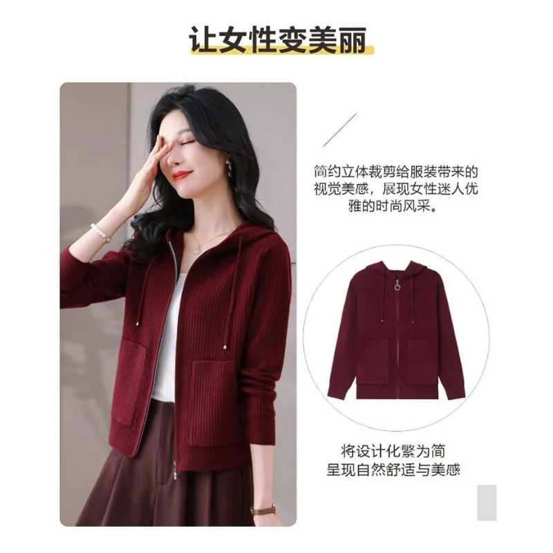 مقنعين سترة محبوكة الخريف والشتاء جديد 2025 قصيرة فضفاضة نمط سترة سستة أعلى سترة الموضة #3