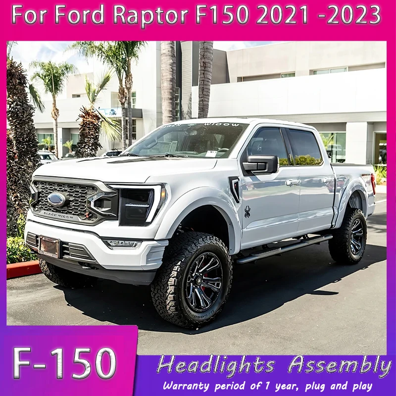 

Стайлинг автомобиля для Ford F-150 Raptor, светодиодные фары 2021-2023, фары F150 DRL, указатель поворота, дальний свет, линза проектора «ангельский глаз»