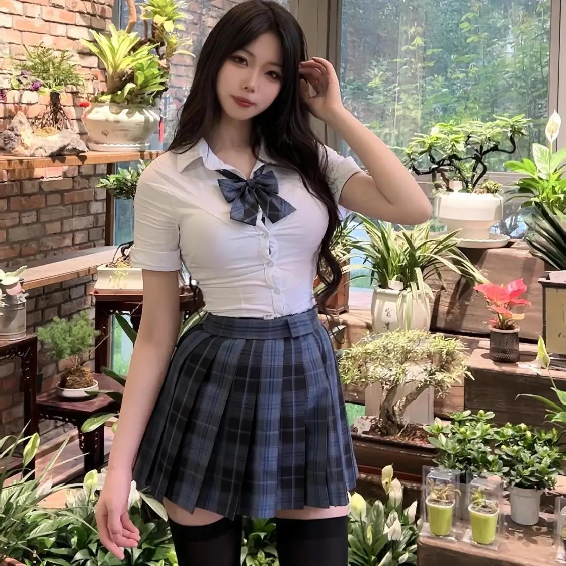 Conjunto de camisa y pantalones blancos adelgazantes para mujer de talla grande, uniforme JK con cintura elástica, estilo uni...