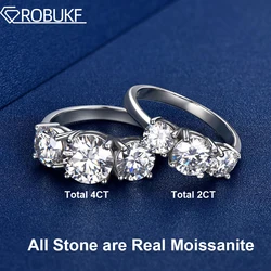 2 Carat Moissanite Engagement Ring For Women 3 Stones Lab Diamond 925 Sterling Silver 18K White Gold Plated Wedding Jewelry Gift