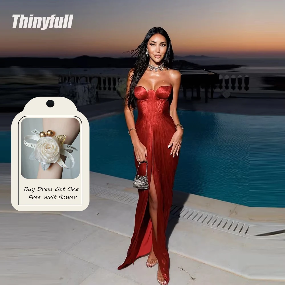 Thinyfull Mermaid Shiny Satin Arab Prom Dresses Sweetheart Sleeveless Evening Gowns Robe De Soirée Customized Formal Dress