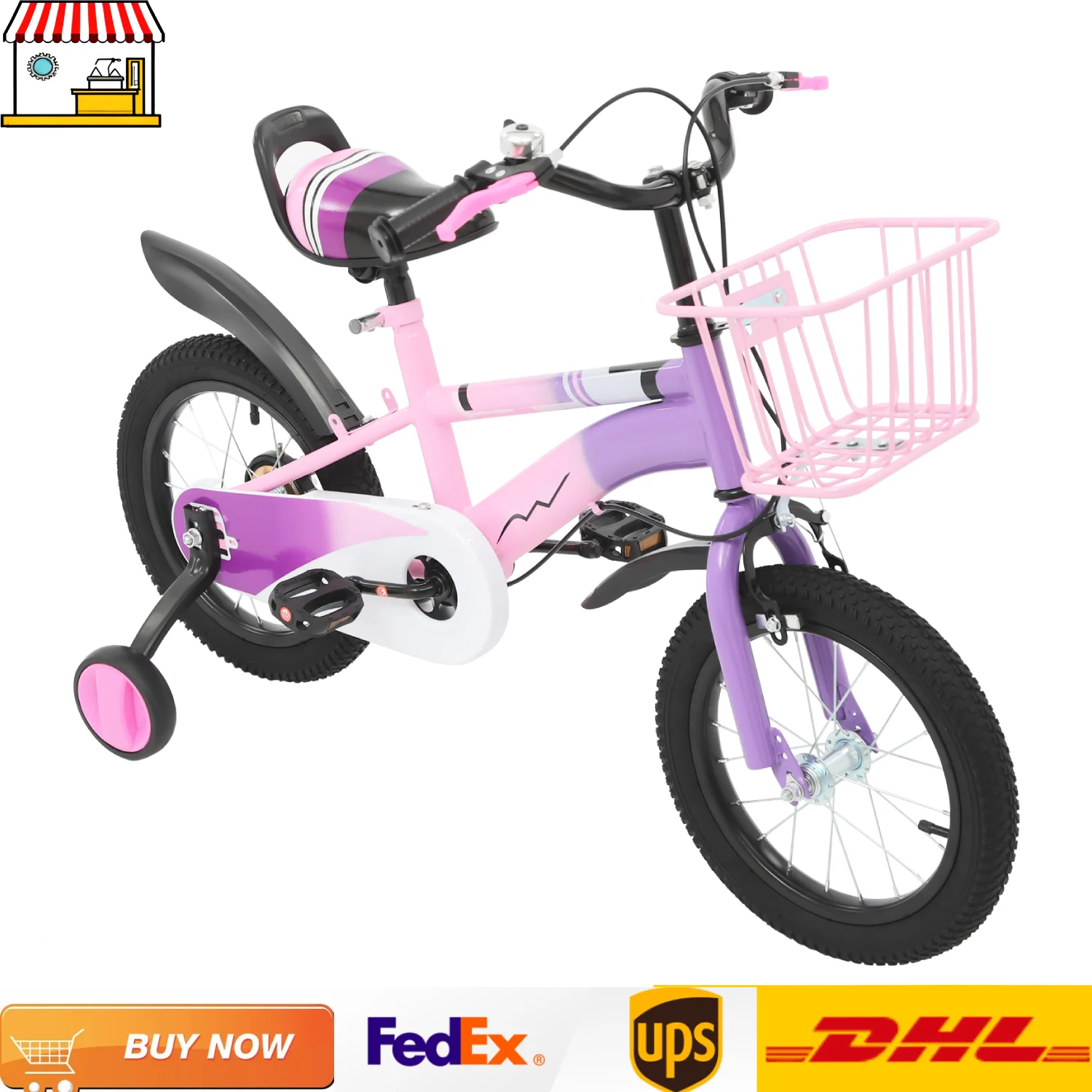 Vélo pour enfants violet/bleu de 14 pouces pour filles et garçons de 4 à 6 ans |   Vélo d'entraînement au cyclisme pour enfants