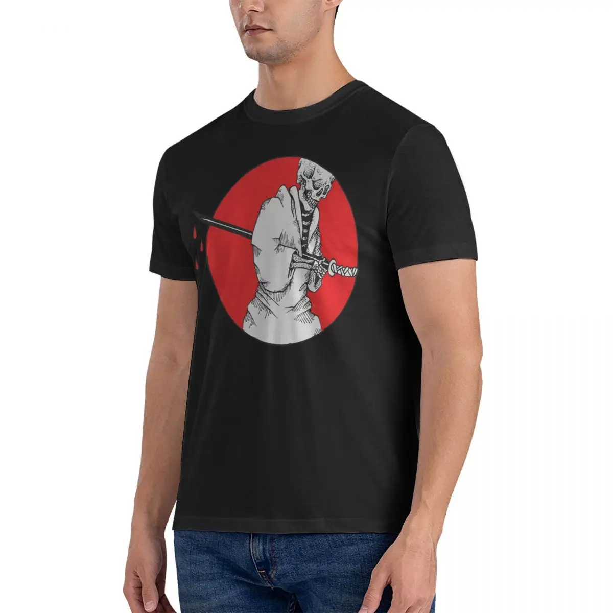 For The Sky Raven T-Shirt Men Harakiri Fashion 100% Cotton Tees Crew Neck Short Sleeve T Shirt 4XL 5XL Tops