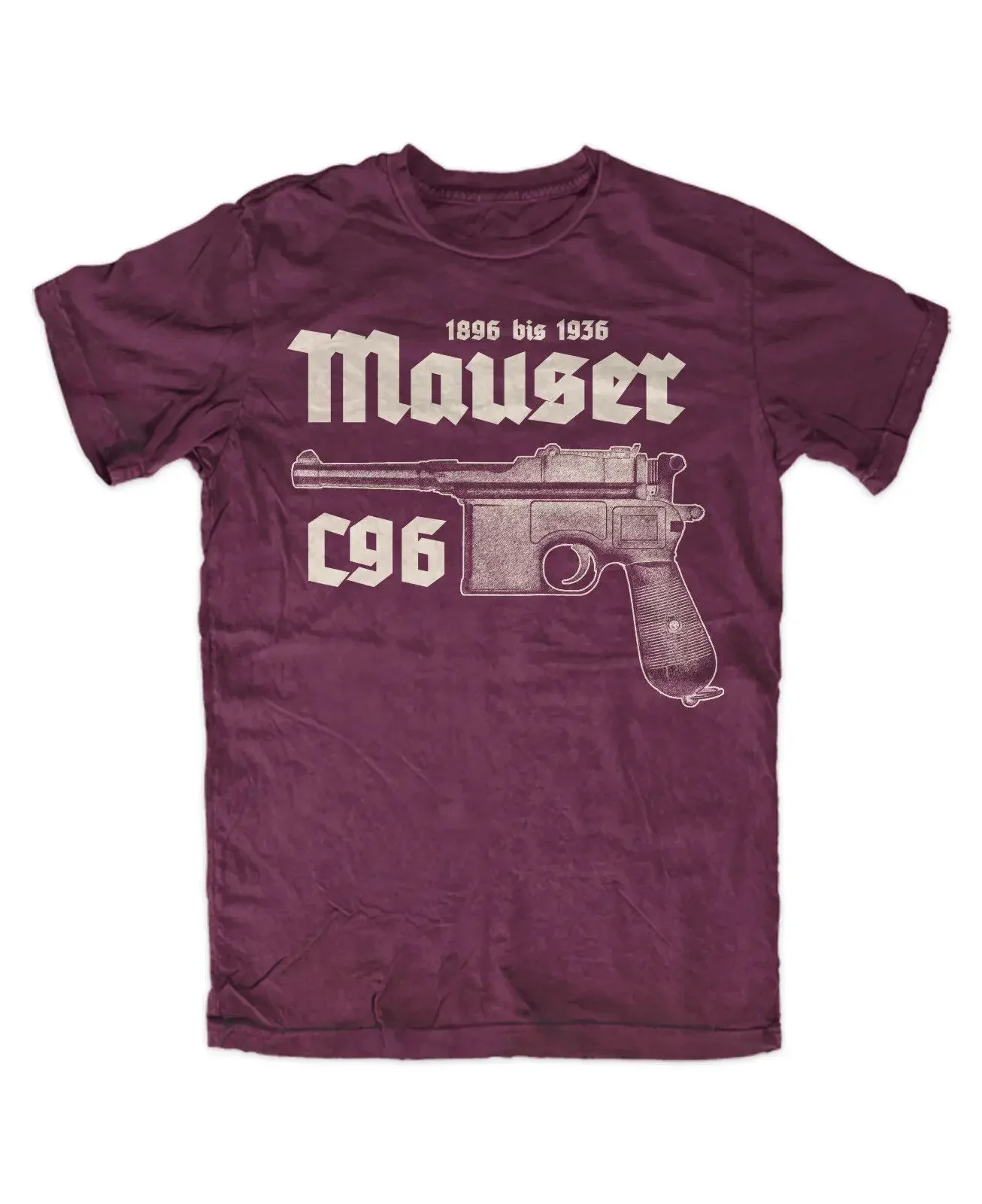 

Футболка Mauser C96, бордовый пистолет 08, Парабеллум, самозагружающийся пистолет, Германия