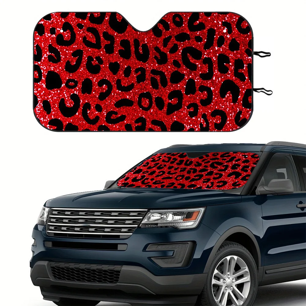 

1 piece leopard print car windshield shade with UV protection and anti-glare - large foldable RV/SUV windshield cover