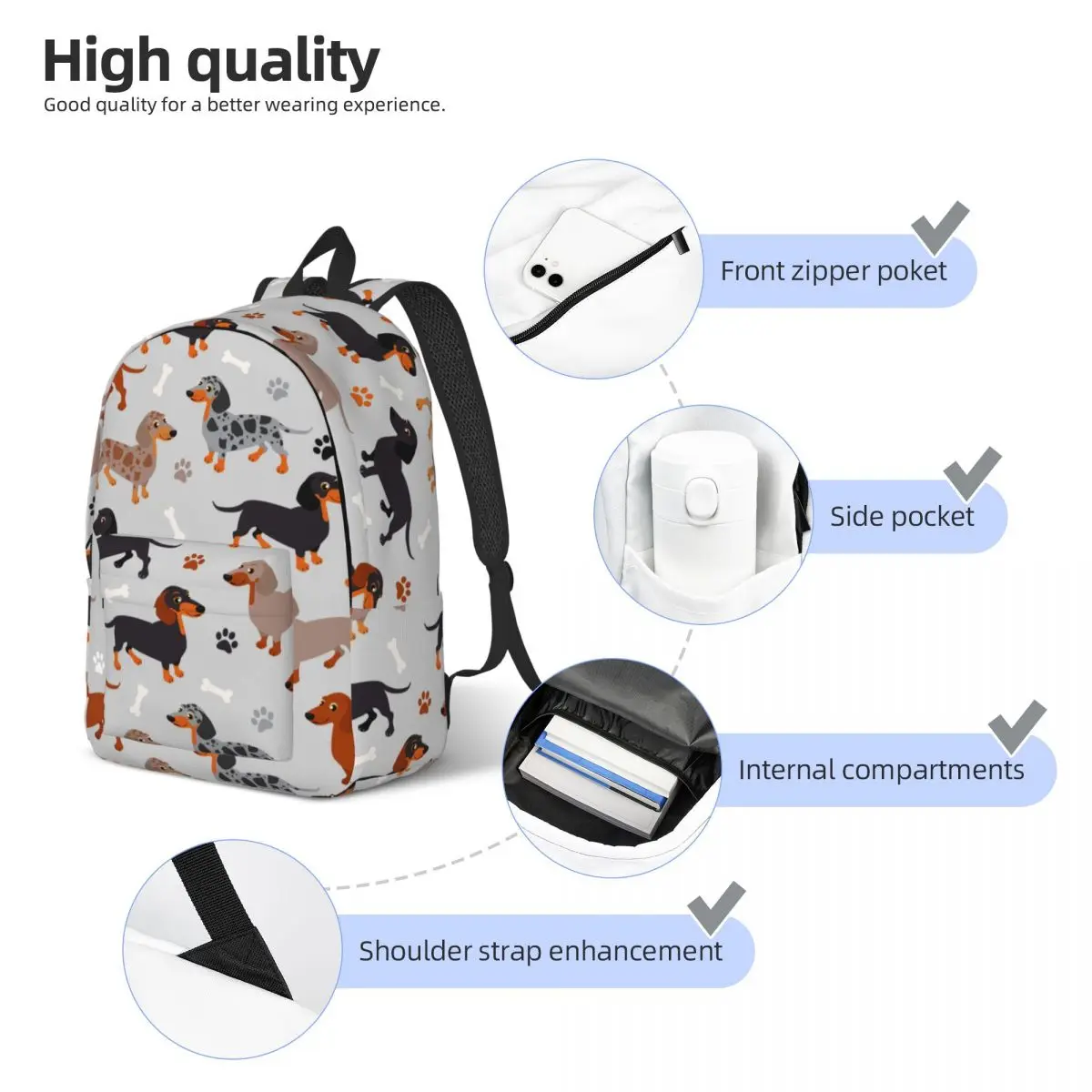 Mochila Dachshund para niño y niña, morral escolar para estudiantes, mochila de día para preescolar, bolsa primaria deportiva