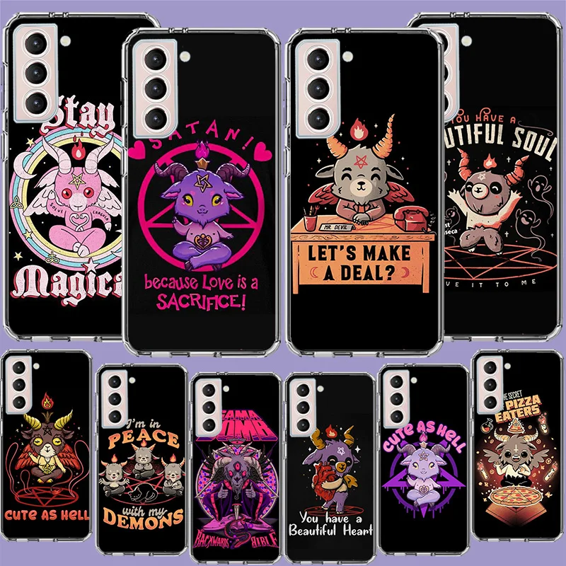 Cute Hell Hail Satan Evil Phone Case For Samsung Galaxy S24 S23 Ultra Capa Shell S22+ S21 Plus S20 FE S10 Lite S10E S9 S8 S7 Edg