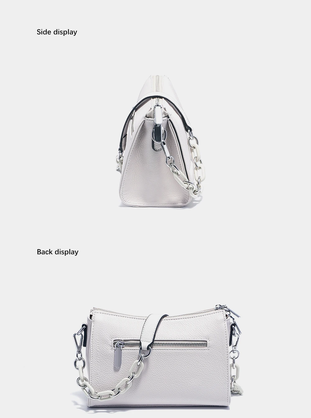 Zency Acryl-Ketten-Handtasche aus weichem Leder mit Tragegriff, luxuriöse kleine Unterarm-Umhängetasche für Damen, weiß, modische Schultertasche – Detail 11