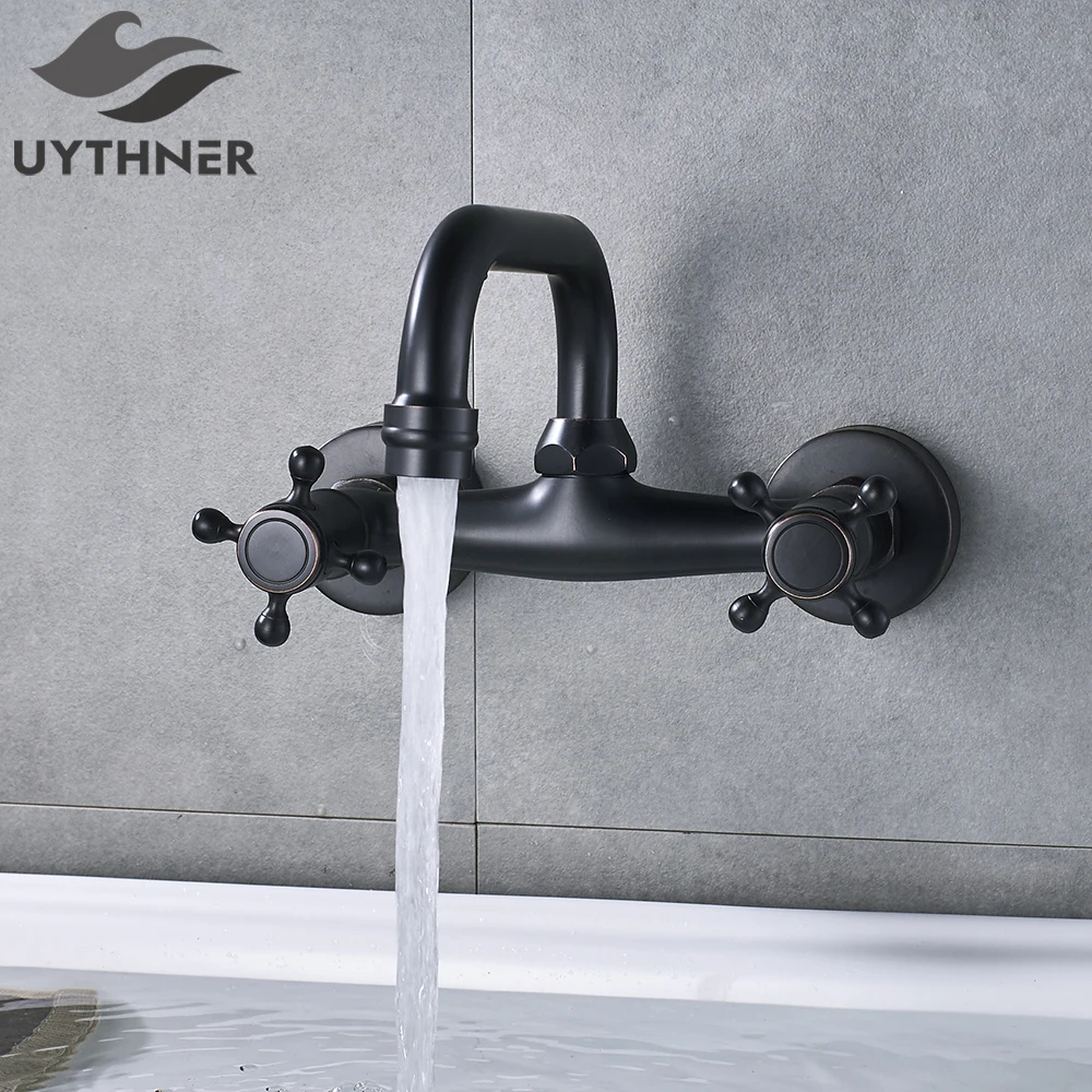 

Black Kitchen Faucet Hot And Cold Water MixerFaucets Wall Mounted Tap Vessel Sink Mixer Tap Swivel Spouts Basin Mixer Tap Crane