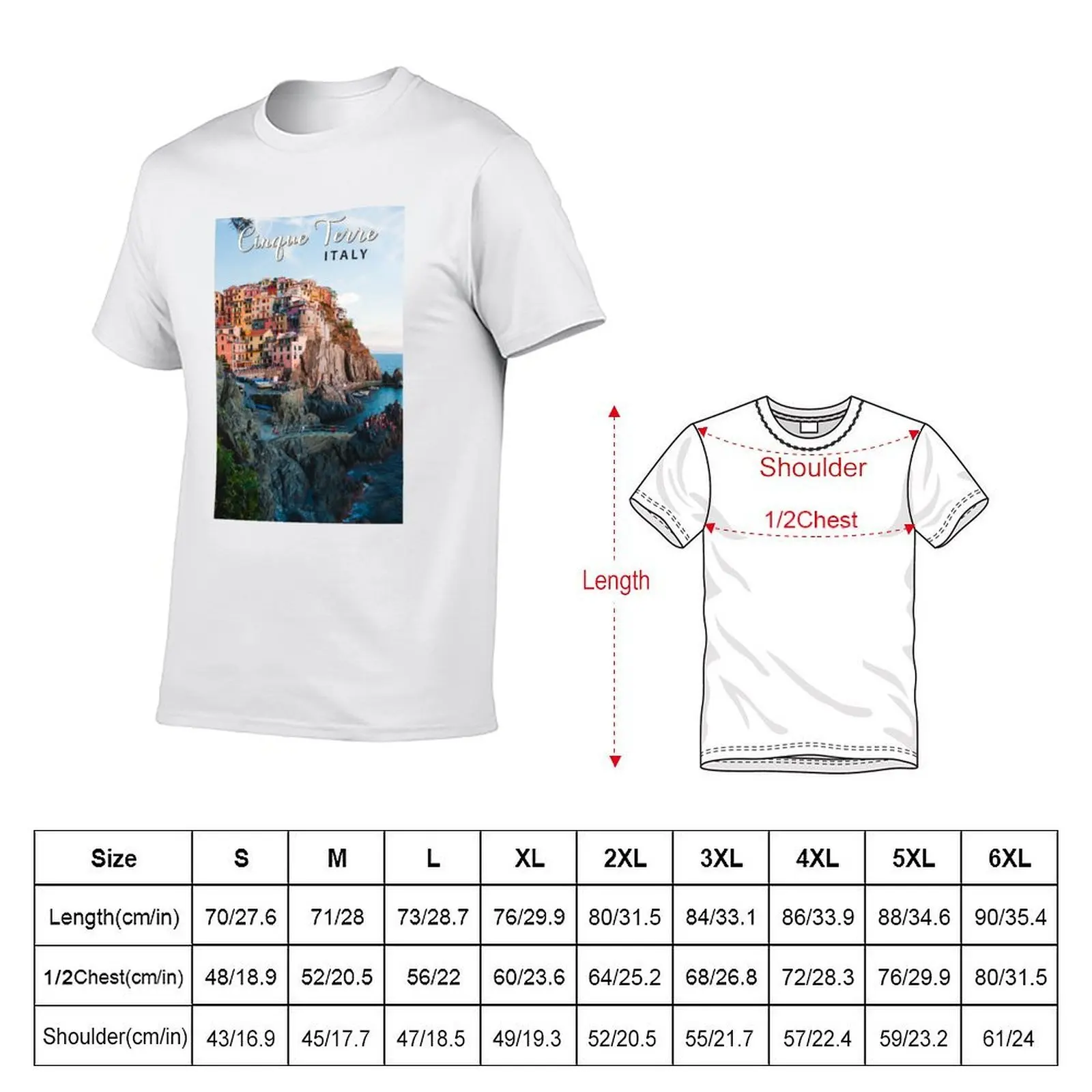 Cinque Terre إيطاليا المائية تي شيرت تقليدي تي شيرت مخصص طباعة رجل تي شيرت الصيف القطن التي شيرت 100% تي شيرت #2