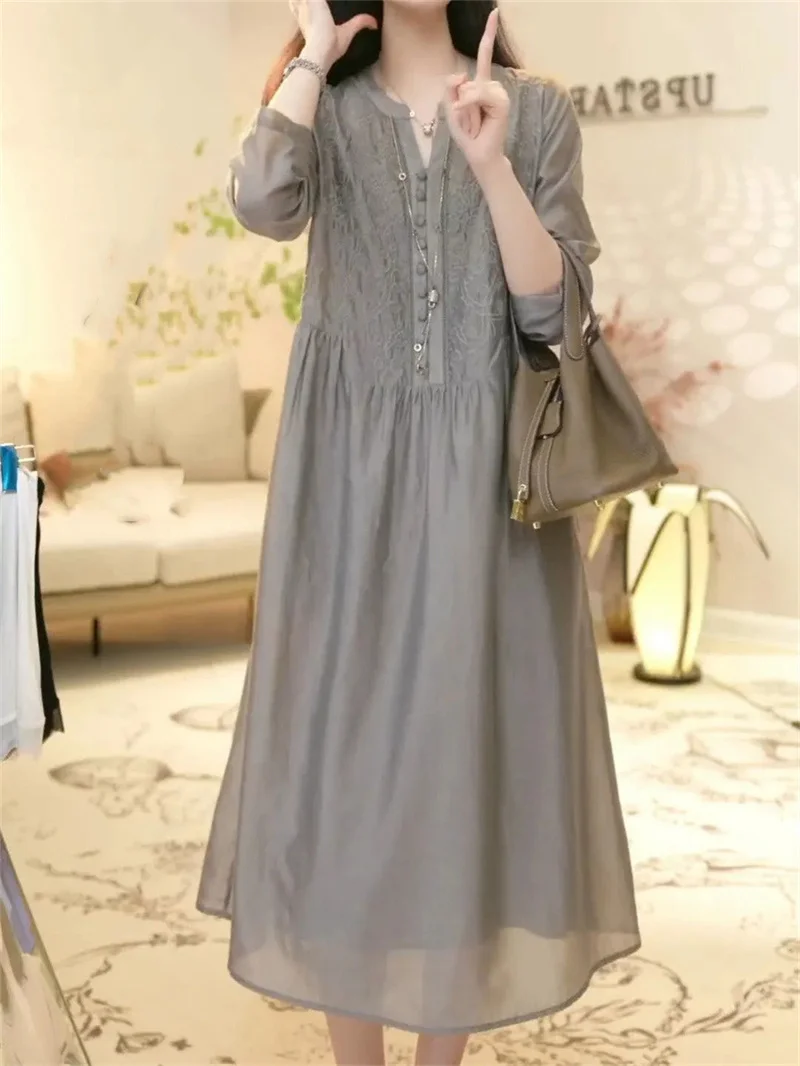 Advanced and Exquisite Heavy Embroidery Dress For Women 2024 Summer New Style French loose and Slimming Fairy Long Dress Women