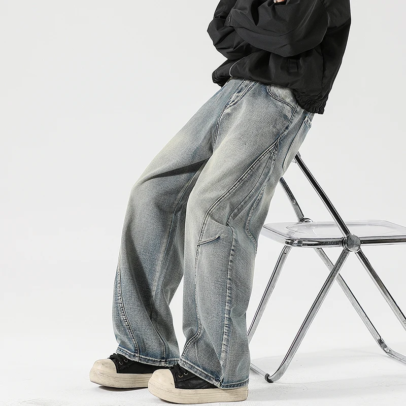 Pantalones cargo de paracaidista desgastados con lavado quemado para hombre, pantalones vaqueros con múltiples bolsillos y corte holgado para exteriores