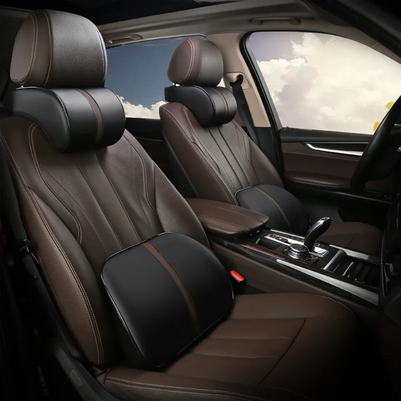 Creative car headrest, space memory foam, leather neck pillow, car four seasons neck pillow, car lumbar cushion